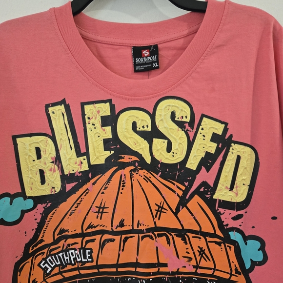 Y2K South Pole Men's XL Short Sleeve T-Shirt Graphic Blessed Coral Crew Neck NWT - Picture 4 of 11